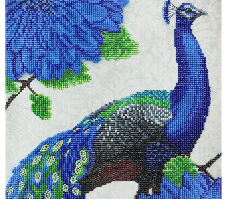 Crystal Art Diamond Painting Mounted Kit – Medium – Flowering Peacock