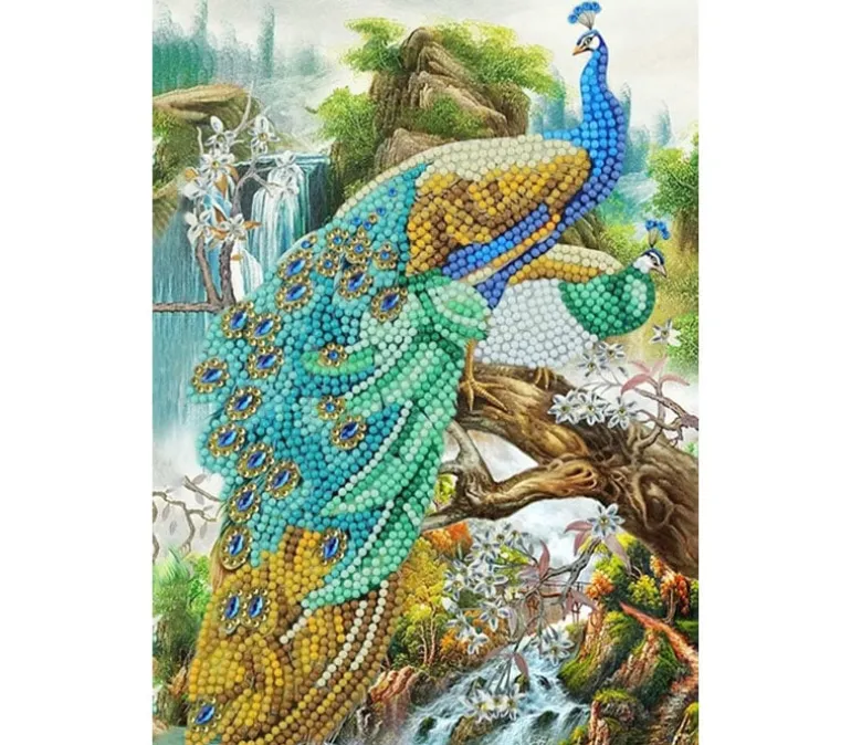 Crystal Art Diamond Painting Notebook Kit – Peacock Waterfall