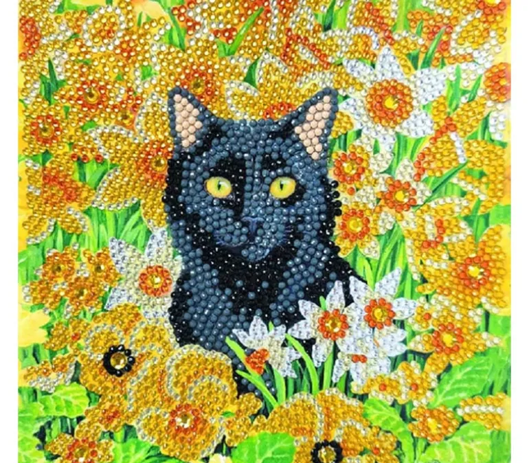 Crystal Art Diamond Painting Card Kit – Cat Among the Flowers