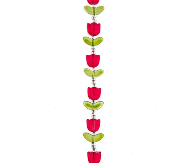 Crystal Lane DIY Flower 7-inch Bead Strand Tulip Red 14x16mm- 9pcs