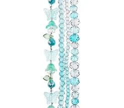 Crystal Lane DIY Flower 7-inch Bead Mix Bead Strands Aqua Facetted Rondelles Tulips Butterflies