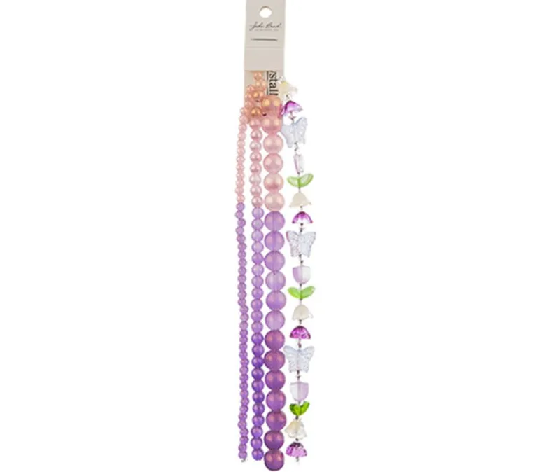Crystal Lane DIY Flower 7-inch Bead Mix Bead Strands Ombre Ombre Light to Dark Heather Mix Tulip Butterflies Round