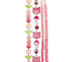 Crystal Lane DIY Flower 7-inch Bead Mix Bead Strands Tulip Pink Cat Head Red Round Bead Pink