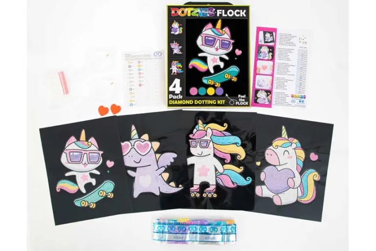 Diamond Dotz DOTZIES Neon Flock Kit – Retro Classic 4pc Set