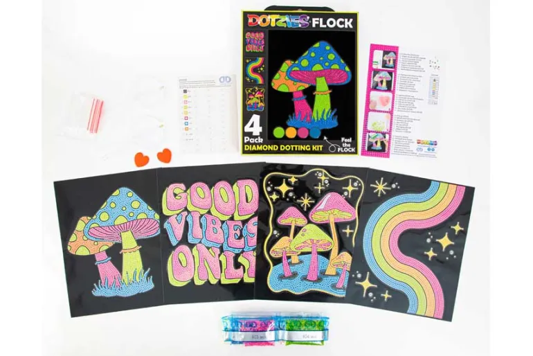 Diamond Dotz DOTZIES Neon Flock Kit – Retro Classic 4pc Set