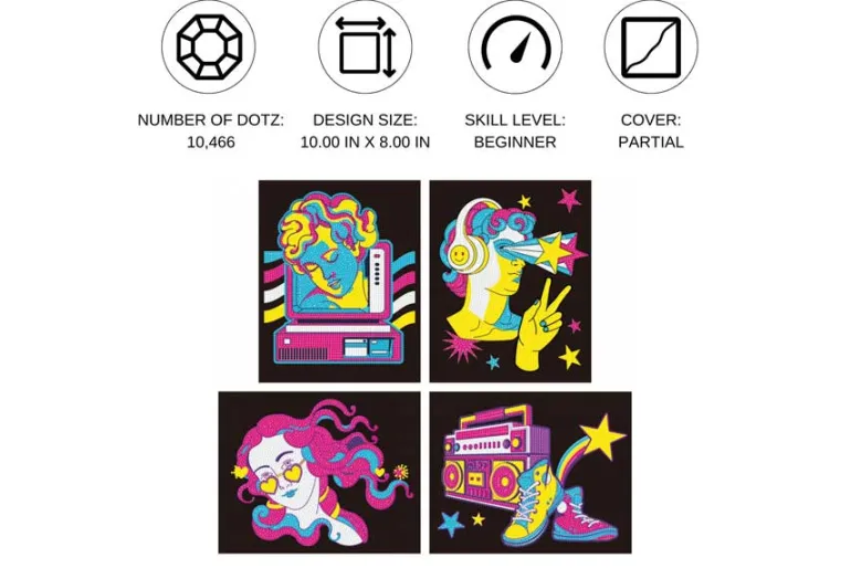 Diamond Dotz DOTZIES Neon Flock Kit – Retro Classic 4pc Set