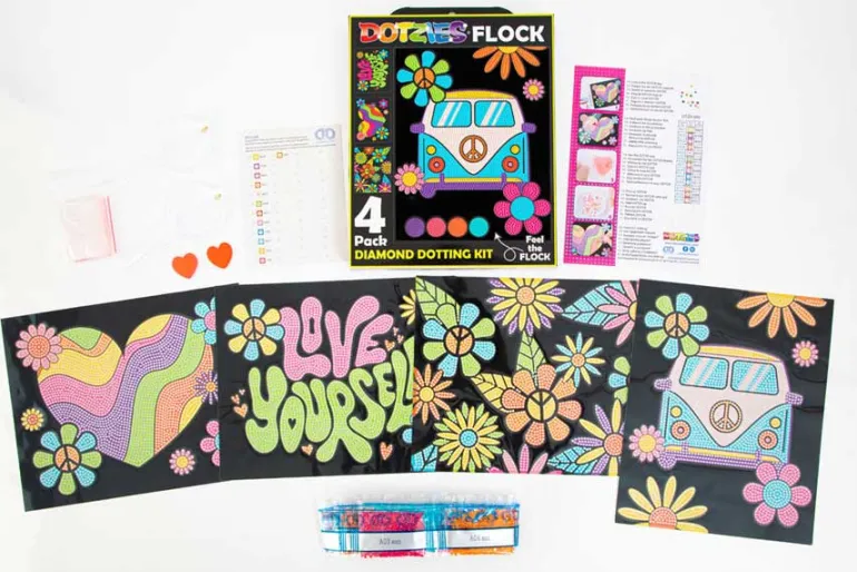 Diamond Dotz DOTZIES Neon Flock Kit – Peace & Love 4pc Set