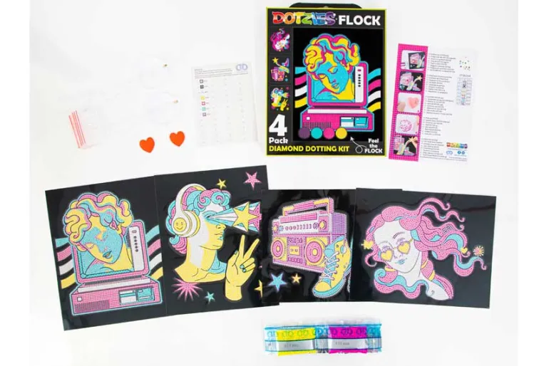 Diamond Dotz DOTZIES Neon Flock Kit – Peace & Love 4pc Set