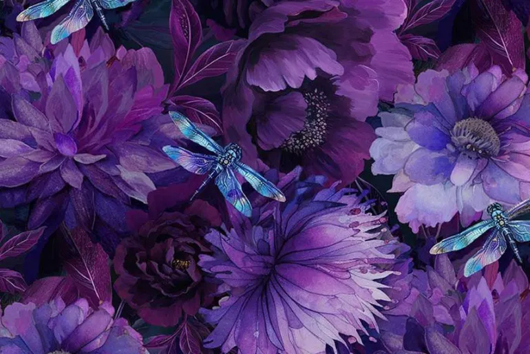 Dragonfly Mist Wide Floral with Dragonflies on Purple