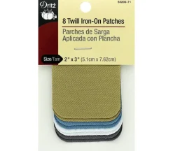Dritz Patch Iron On – 2-inch x 3-inch – Twill – Light Assorted Colors – 8 Piece