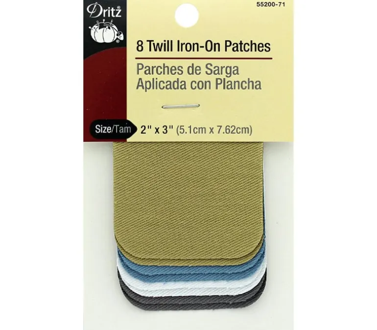 Dritz Patch Iron On – 2-inch x 3-inch – Twill – Light Assorted Colors – 8 Piece
