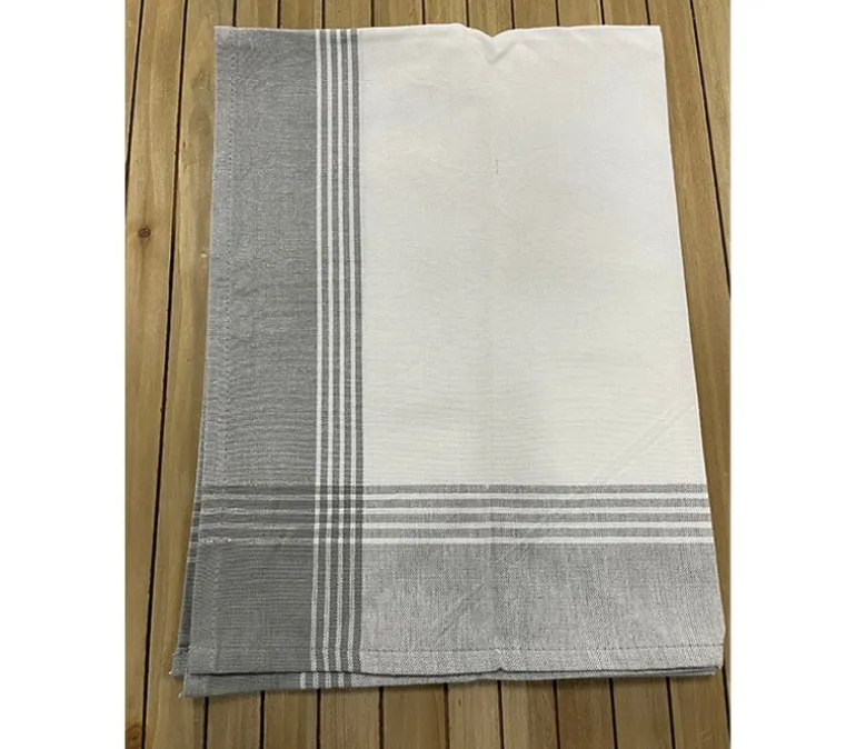 Dunroven House McLeod Border Towel – Grey on White