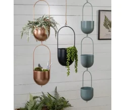 Dusty Blue Metal Hanging Pot