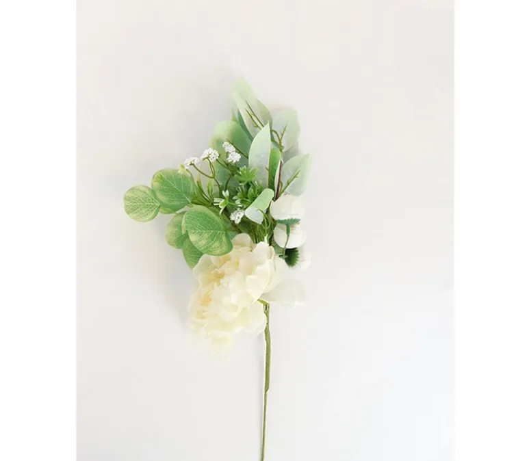 18″ Eucalyptus & Rose Spray, White