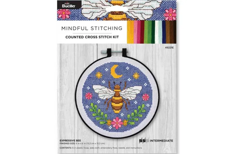 Expressive Bee Cross Stitch Kit with 6-inch Hoop