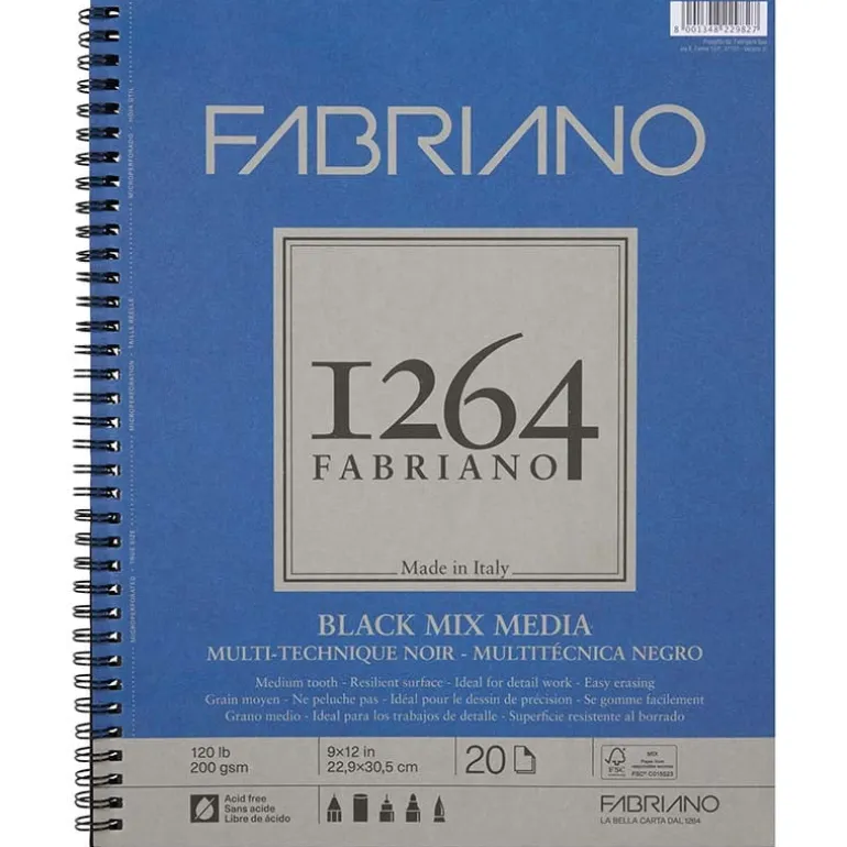 Fabriano 1264 Drawing Pad, 9″x12″, 75lb, 50 Sheets