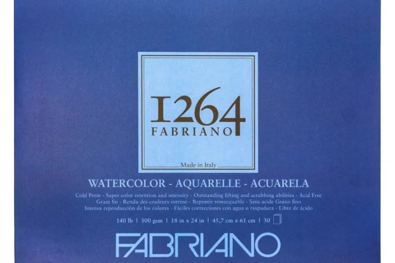Fabriano 1264 Watercolor Pad, 18″x24″, 140lb, 30 Sheets