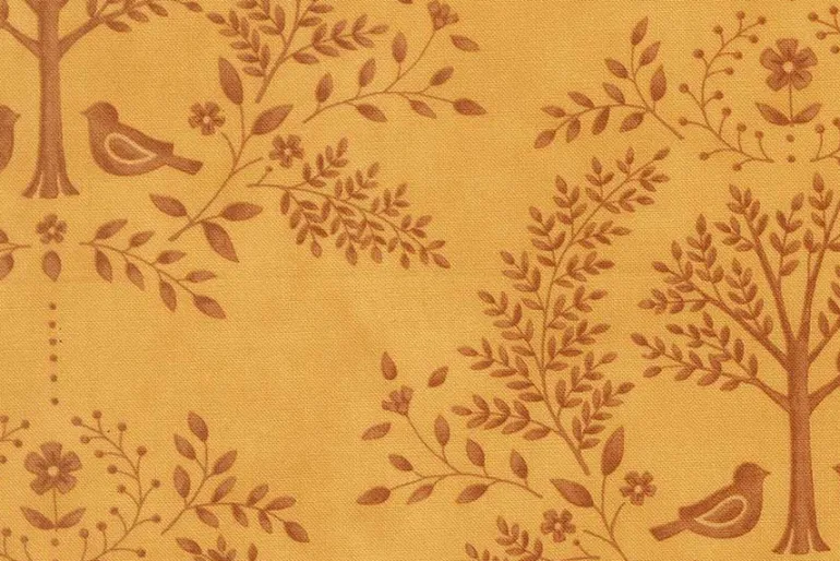 Family Tree Birds and Branches in Tonal Ginger Rust