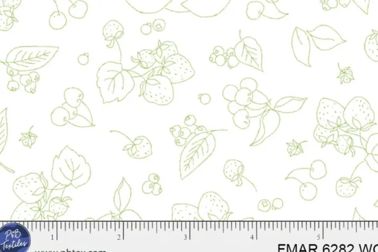 Farmers Market Fruity Toile Green on White