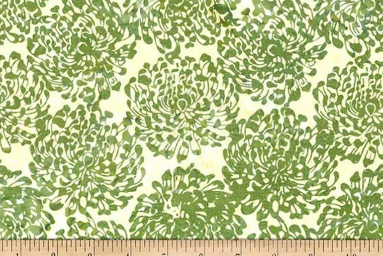 Ferns Batiks Seeded Floral Celedon on Cream