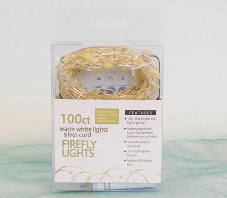 Firefly Lights 100 Bulb (Battery Operated) – Silver Wire – Warm White