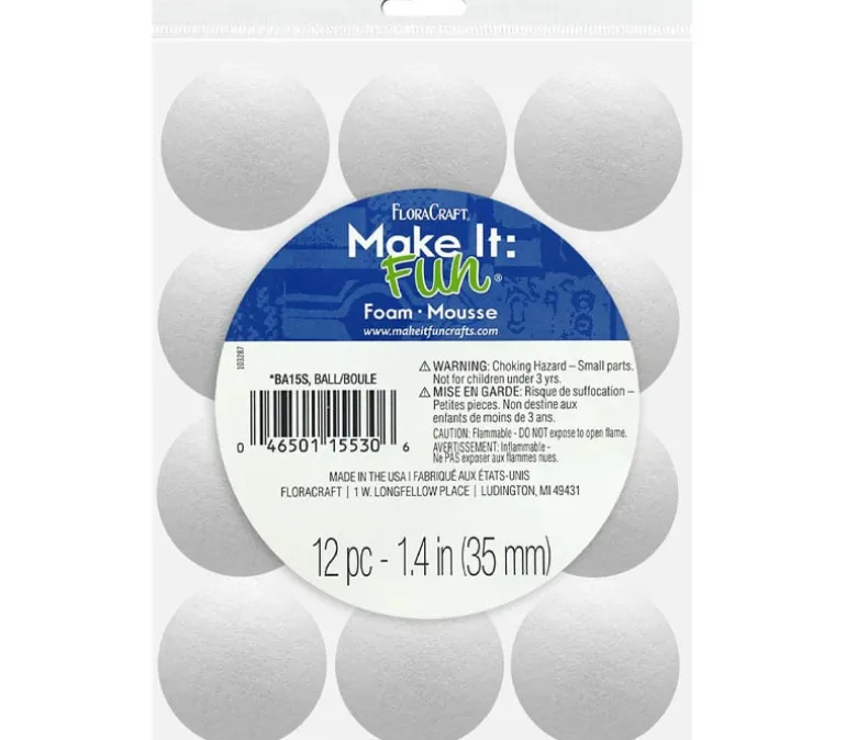 FloraCraft Ball – Styrofoam – 1.4-inch – 12 Piece – White