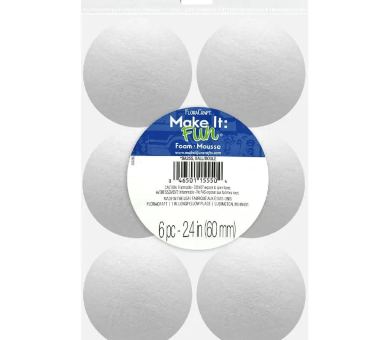 FloraCraft Ball – Styrofoam – 2.4-inch – 6 Piece – White