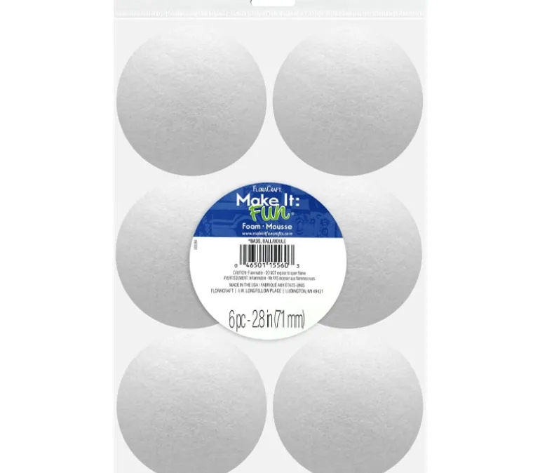 FloraCraft Ball – Styrofoam – 2.8-inch – 6 Piece – White