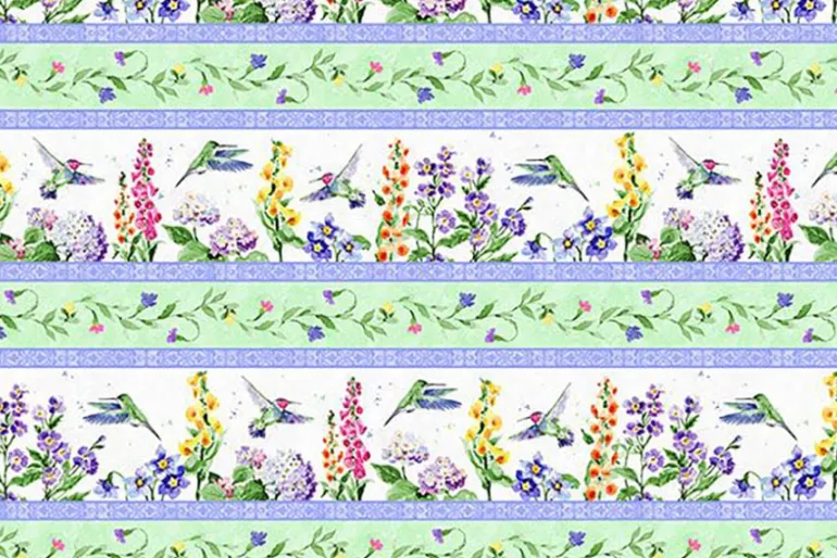 Floral Flutter Hummingbird & Flowers TowelBand Cut 23-in by 43-in