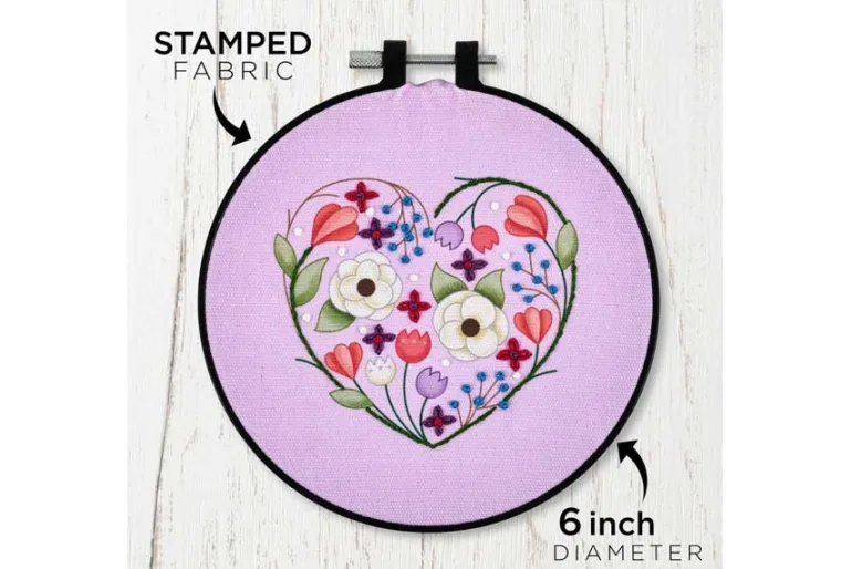 Floral Heart Stamped Embroidery Kit with 6-inch Hoop