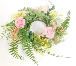 Flowers and Green Leaves Candle Ring – Pink and Yellow