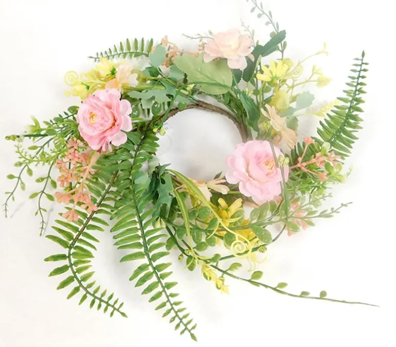Flowers and Green Leaves Candle Ring – Pink and Yellow