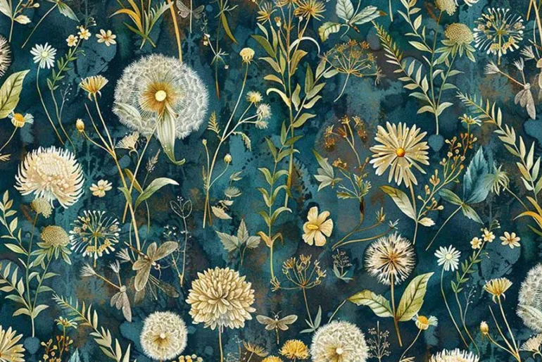 Forest Whisper Daisies in Bloom on Blue