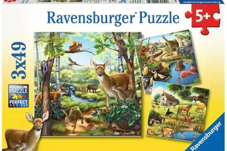 Forest, Zoo, Domestic Animals – 49 XL Piece 3 Puzzle Set