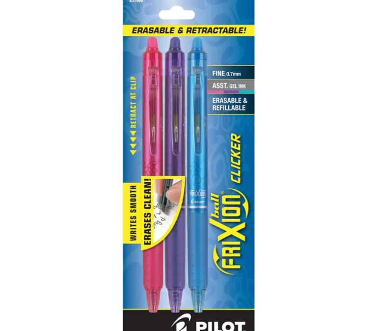 Frixion Clicker Pen Assortment Fine Point 0.7mm 3pk – Red, Blue and Purple