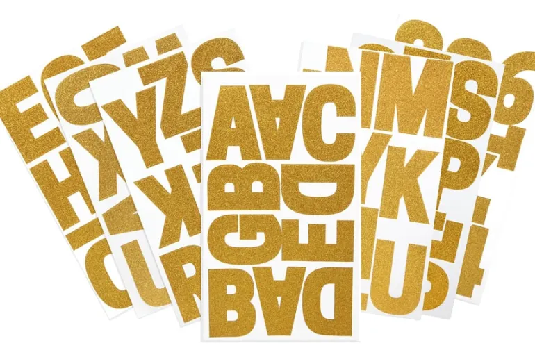 Glitter Alphabet Sticker Sheet – 2″ – Gold