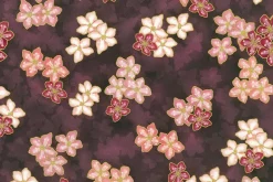 Graceful Cranes Blossom on Berry with Gold Metallic Highlight
