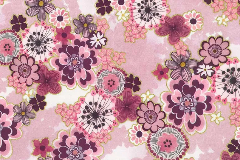 Graceful Cranes on Plum with Gold Metallic Highlights