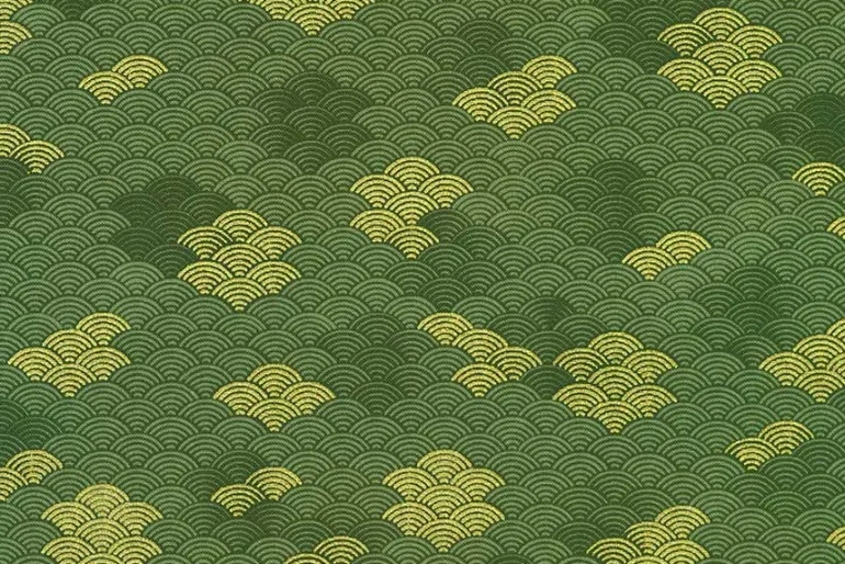 Graceful Cranes Ruffle on Moss with Gold Metallic Highlight
