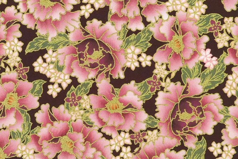 Graceful Cranes Small Blooms on Moss with Gold Metallic Highlight