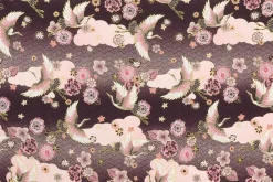 Graceful Cranes Small Blooms on Moss with Gold Metallic Highlight