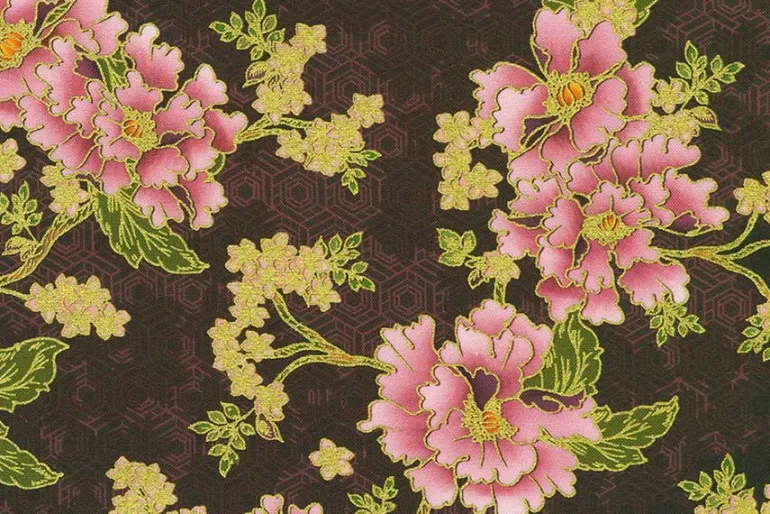 Graceful Cranes Small Blooms on Moss with Gold Metallic Highlight