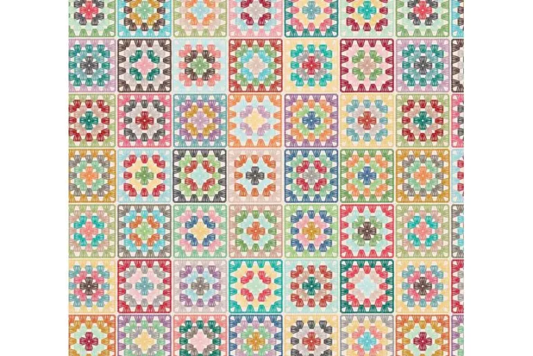 Granny Square Theme Cotton Canvas