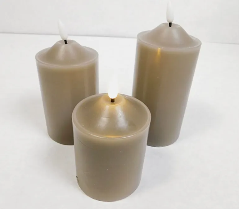 Gray Flameless Real Wax Pillar Set – 3 Piece