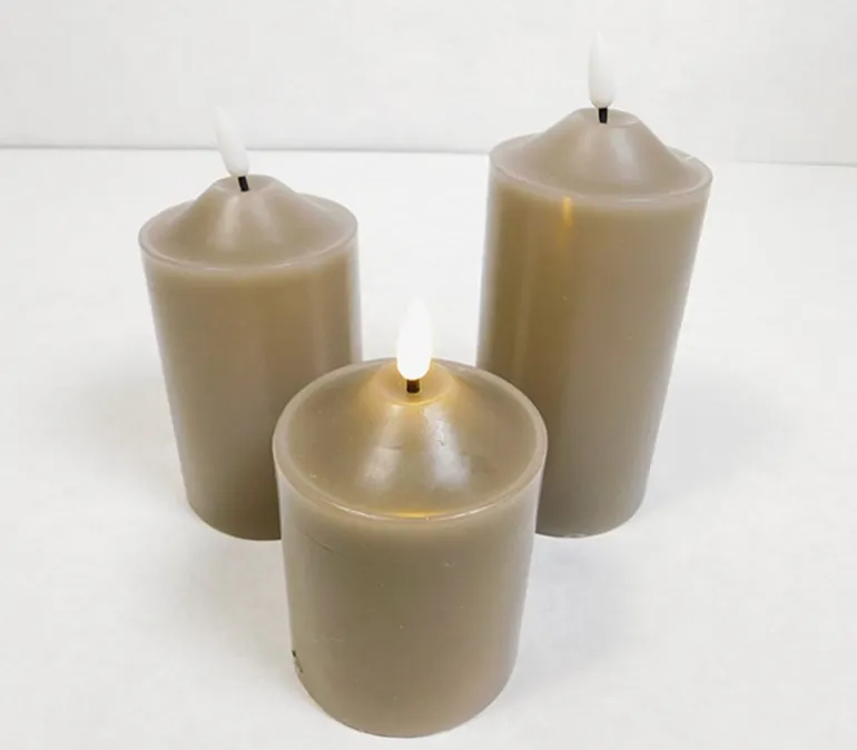 Gray Flameless Real Wax Pillar Set – 3 Piece