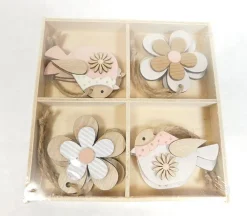 Hanging Flower and Bird Wooden Figures – 8 Piece