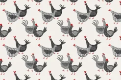 Hen House Chickens and Plaid on Off White