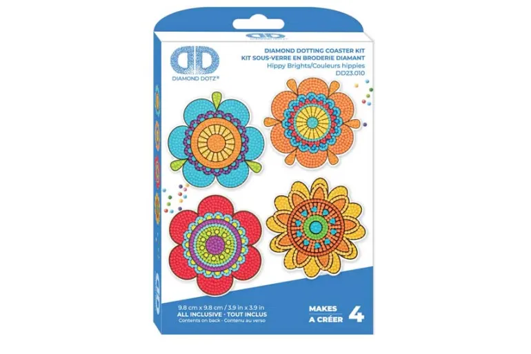 Hippy Brights Coasters Diamond Painting Kit 4pc