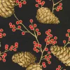 Holiday Flourish Forest Glen Cones & Berry Black w/ Metallic Gold