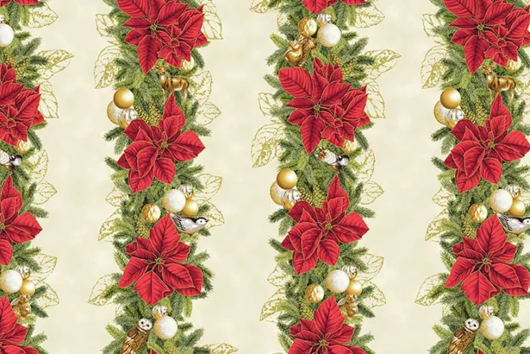 Holiday Flourish ForestGlen Garland Stripe Cream w/ Metallic Gold